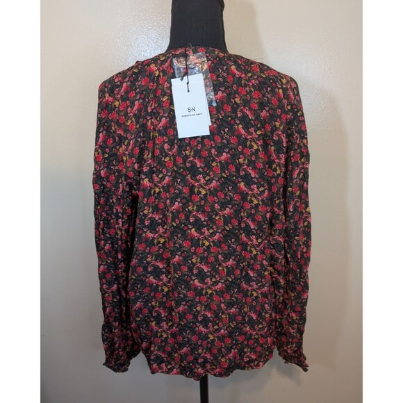 Something Navy Women Top Floral Moody Ruffle Button Down Casual Oversized Small - Picture 2 of 13